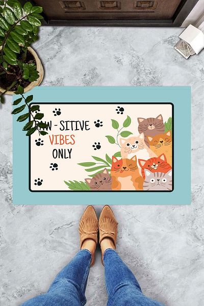 on the clouds سجادة باب مزخرفة مطبوعة رقمية من Paw-Sitive Vibes فقط