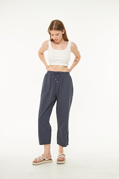 Minharir Yüksek Bel Bilek Boy Keten Pantolon