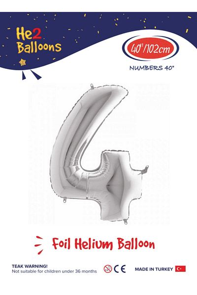 He2 Balon 4 Digits Silver Foil Balloon 40 Inch 102cm
