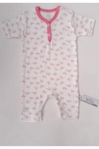 YEKA BEBE Bebe Kısa Kol Kısa Paçalı Tulum Çiçek Desenli Delikli Kumaş