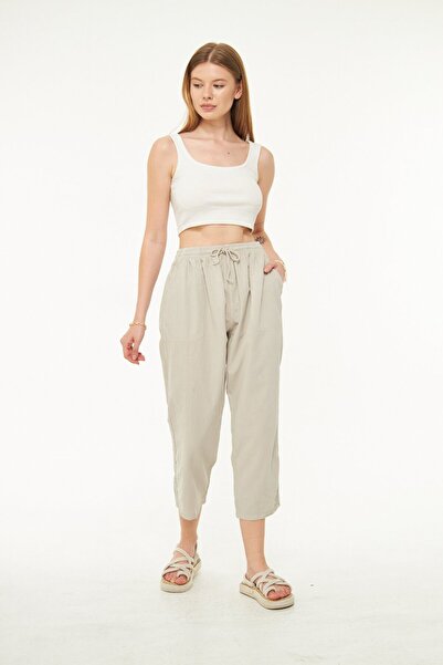 Minharir High Waist Linen Ankle Length Pants