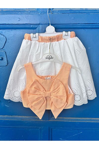 Terry Cropped Suit Set with Skirt for Girls