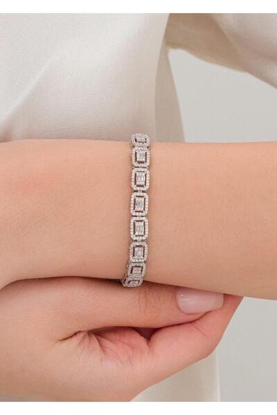 Tmt Silver Gümüş Baget Beyaz Zirkon Taşlı Pırlanta Montürlü Rodyumlu Su Yolu ...