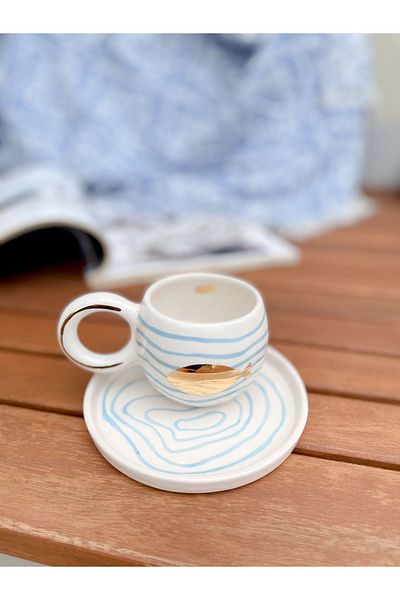 Mugtasarım 24k Gold Gilded Double Turkish Coffee Cup with Fish