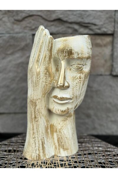 Peramari Πολυεστερικό Μονό Βάζο Γλάστρας με Πρόσωπο Γυναίκας - Κρεμ Αντίκα