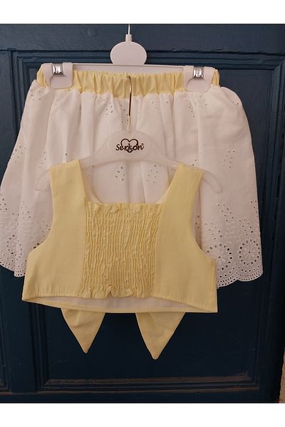 Terry Cropped Suit Set with Skirt for Girls