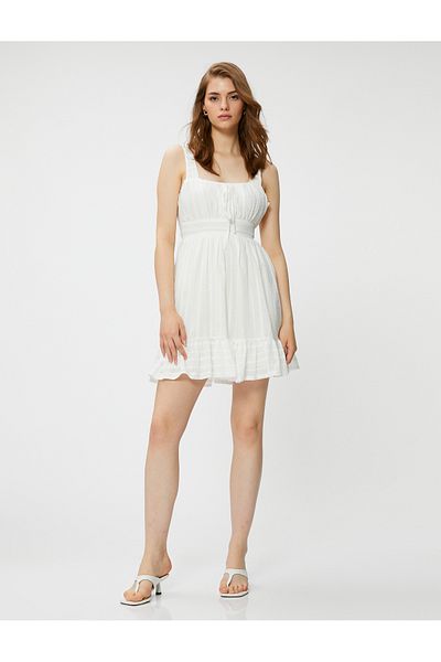 Koton Thick Strap Mini Dress with Cotton Bow Detail