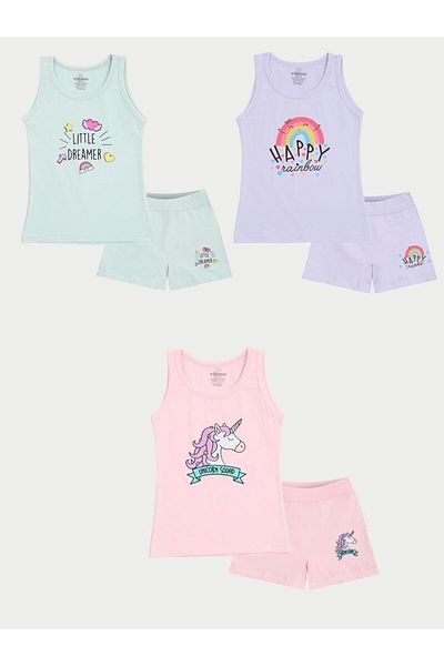 vitmo Cotton Undershirt and Shorts Boxers for Girl - Mixed Colors Rainbow 6 Piece Set