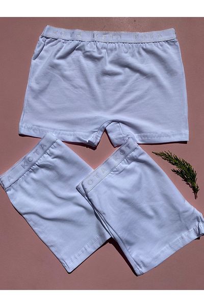 LEYNA BUTİK Boxer mini pantaloni scurți albi - 3 bucăți, țesătură din bumbac și lycra