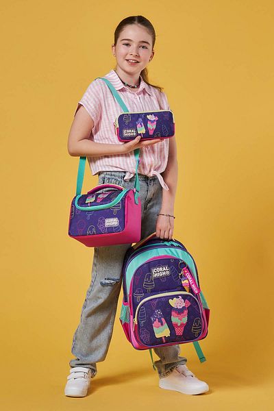 Coral High Purple Pink Ice Cream Patterned 3-Piece School Bag - SET0123655