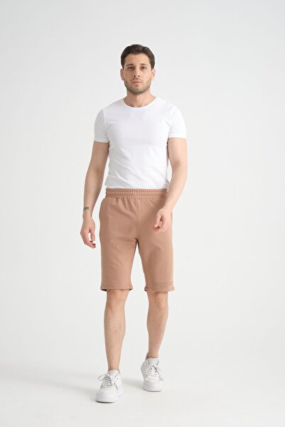 Shooter Baskı Detaylı Regular Kalıp Bej Erkek Şort