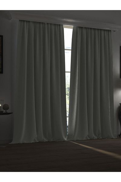 Perle Super Blackout - Gray Coloured Light Proof Extra Stretch Background Curtain Series