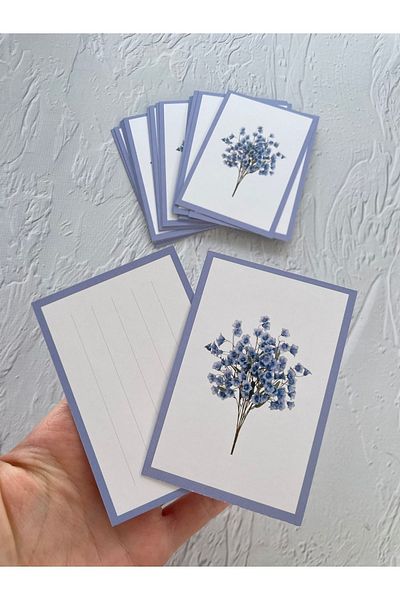 eylülün etiket fabrikası Notă Floare Albastră - Felicitare de Mulțumire Față-verso / 6,5-9,5 Cm. - 30 de bucăți