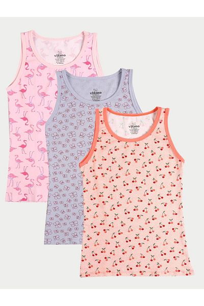 vitmo 3-Piece Cotton Cherry Tank Top Set for Girls