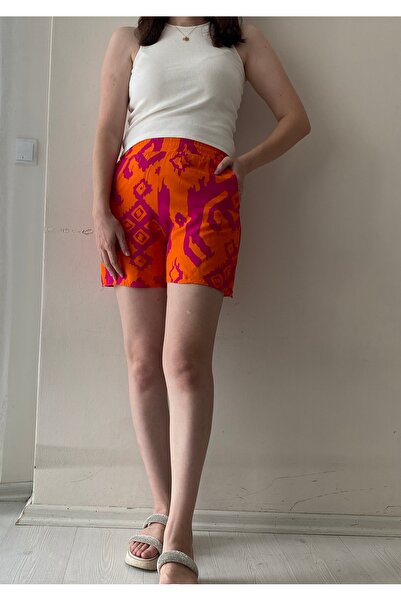 Fendimod شورت نسائي منقوش بالفسكوز - خصر مطاطي وجيوب