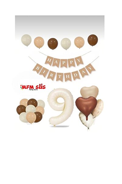 MFM Set de aniversare cu folie retro cu nisip de mare, bej, maro crem, 9 ani