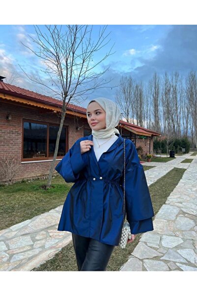 tafta Lara Ceket Saks Mavisi