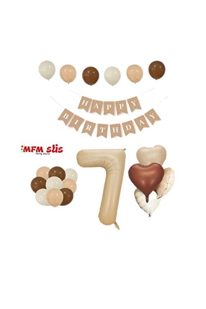 MFM Σετ γενεθλίων 7 ετών Μπεζ Κρέμα Καφέ Φύλλο Καραμέλα