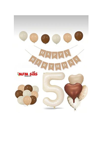 MFM Set de aniversare retro din folie de 5 ani de culoare crem bej - nisip de...