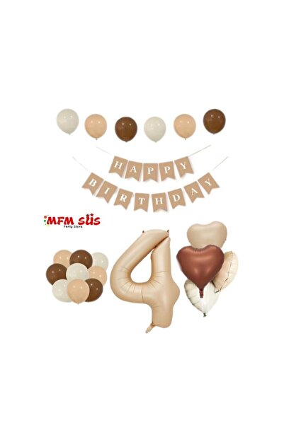 MFM Set de aniversare 4 ani Bej Crem Maro Folie Caramel