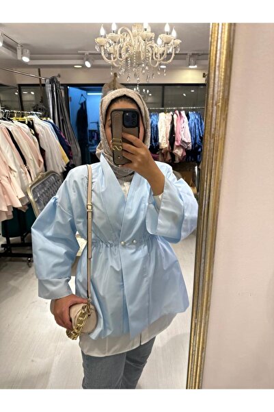 tafta Lara Ceket Buz Mavisi