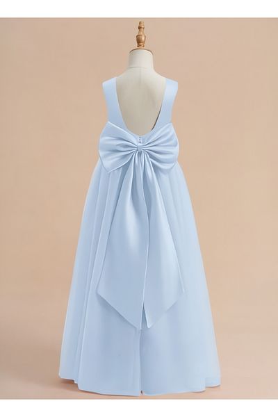 nsmkidslife Rochie lungă pentru fetiță Baby Blue - decolteu, rochie de bal pentru ziua de naștere și absolvire