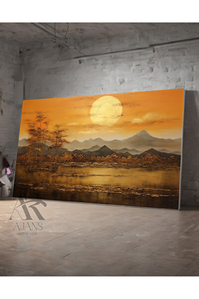 AR AJANS KANVAS TABLO Munți Soare și Lac Pictură decorativă vizuală pe pânză
