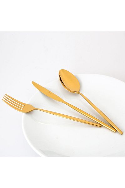 Jumbo 5900 Infinity 12 Person 84 Piece Titanium Gold Fork Spoon Knife Set