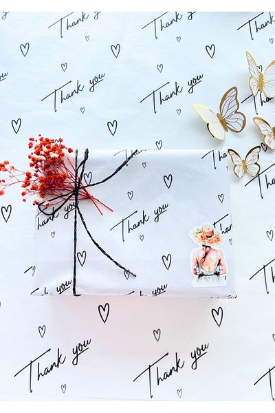 eylülün etiket fabrikası Thank You - Black Printed Pelur Paper / Wrapping Paper - 30 Pieces / 70-50 Cm. Size