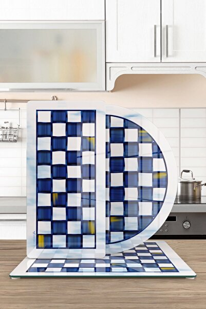 Decovetro MacKenzie 3-Piece Mixed Set - Glass Presentation Serving, Blue and White Plate