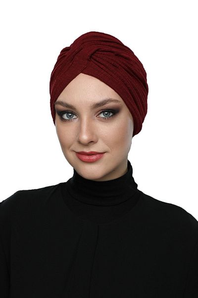 fidan bone Cross Combed Cotton Lined Claret Red Ready-made Hijab Hijab Pool Bonnet