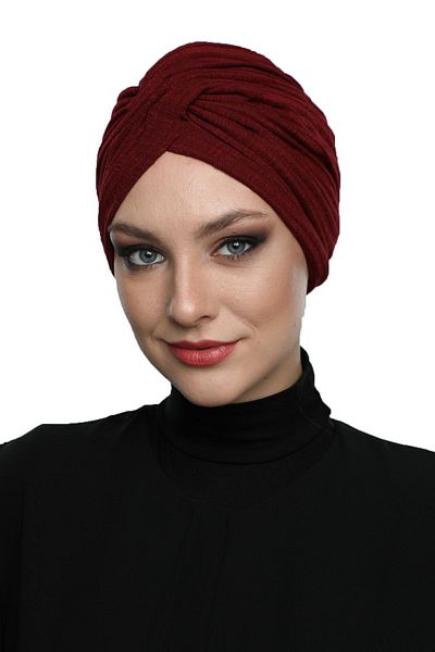 fidan bone Cross Combed Cotton Lined Claret Red Ready-made Hijab Hijab Pool Bonnet