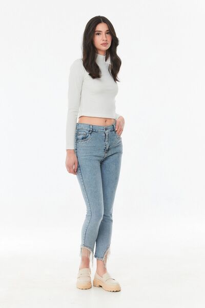 Fulla Moda Blugi pentru fete, cu talie înaltă, cu talie înaltă