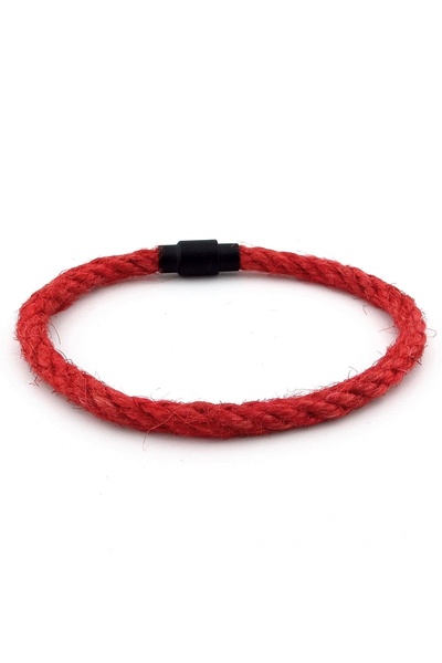 Solfera Men's Bracelet M053A - Red Rope, Black Metal, Single Row Magnet