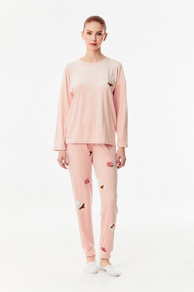 Fulla Moda Set de pijamale din catifea imprimata