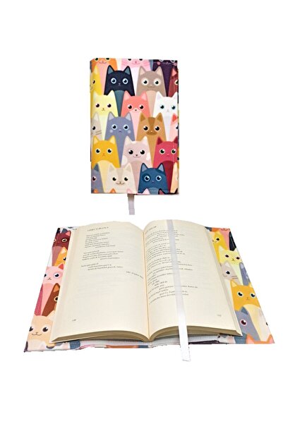 EL YAPIMI Kitap Kılıfı Kediler Desenli