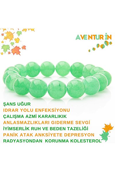 Gizemli Doğal Taş Yeşil Aventurin Bileklik (10 Mm) Şans Başarı Panik Atak Anksiyete Depresyon Kolest