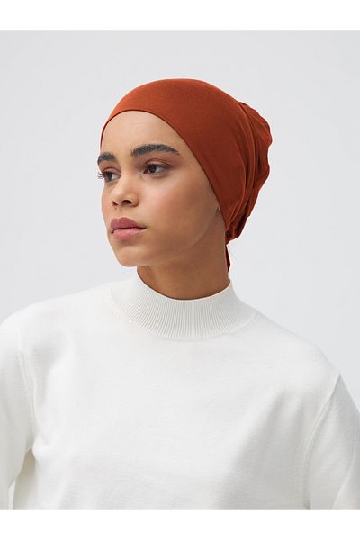 Femple Modest Burnt Orange Plain Bonnet Tied Underscarf