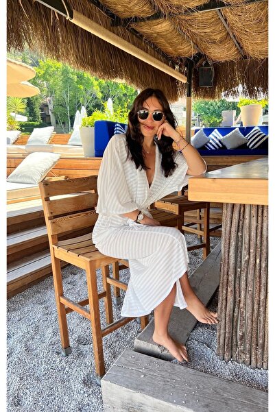 BEACHTALK Super Yumuşak Çizgili Örme Kumaştan Uzun Kimono.