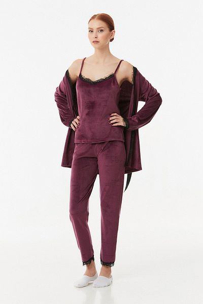 Fulla Moda Set de pijama de bază din catifea din 3 piese