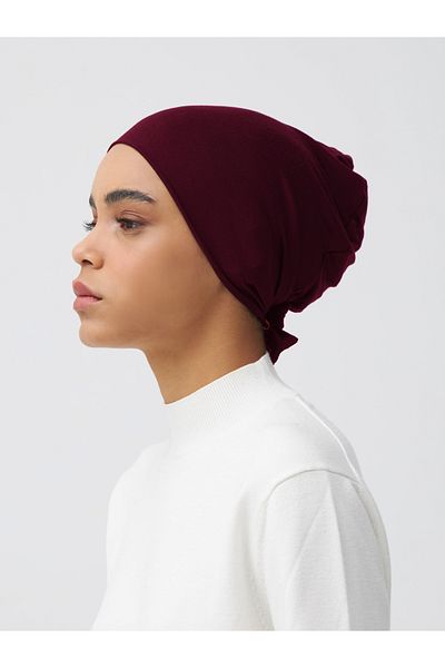 Femple Modest Cherry Colored Flat Tied Bonnet - Rotten Designed Underscarf
