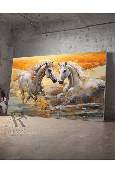 AR AJANS KANVAS TABLO Pictură decorativă pe pânză cu cal alb dublu