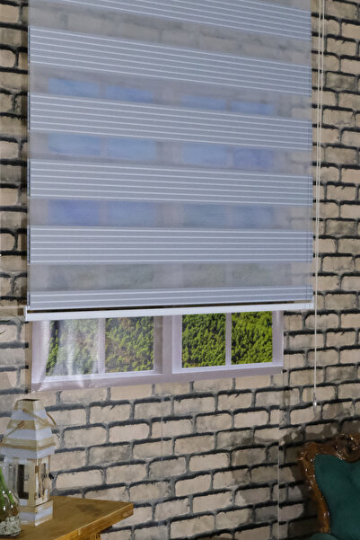 SAMPERSAN GRİ BEYAZ ÇİZGİLİ TAM KARARTMALI BLACK OUT ZEBRA PERDE