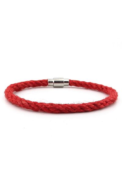 Solfera Men's Bracelet M053B - Red Rope Metal, Magnet Single Row