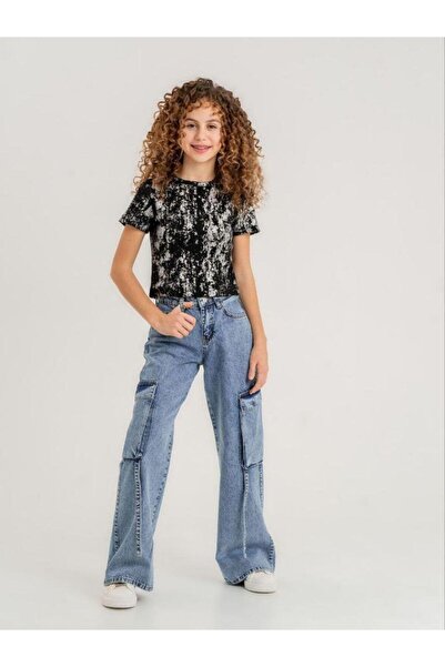 Zekids Tricou Crop pentru fete - Design cu sclipici