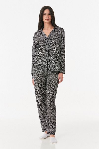 Fulla Moda Polka Dot Shirt Collar Pajama Set