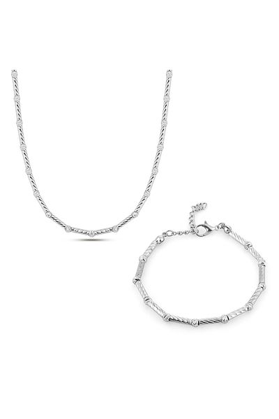 Forentina Gray Chain Necklace and Bracelet Set - Ps3628