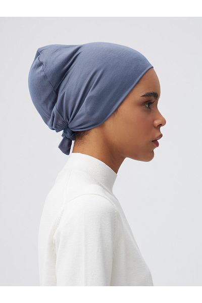 Femple Modest Denim Blue Colored Tied Bonnet Underscarf