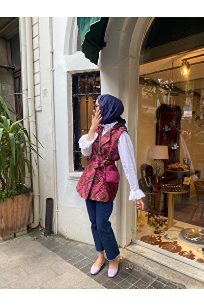 tafta Colorful İpek Kapitone Yelek Pembe