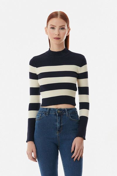 Fulla Moda Ribbed Stand Collar Knitwear Sweater